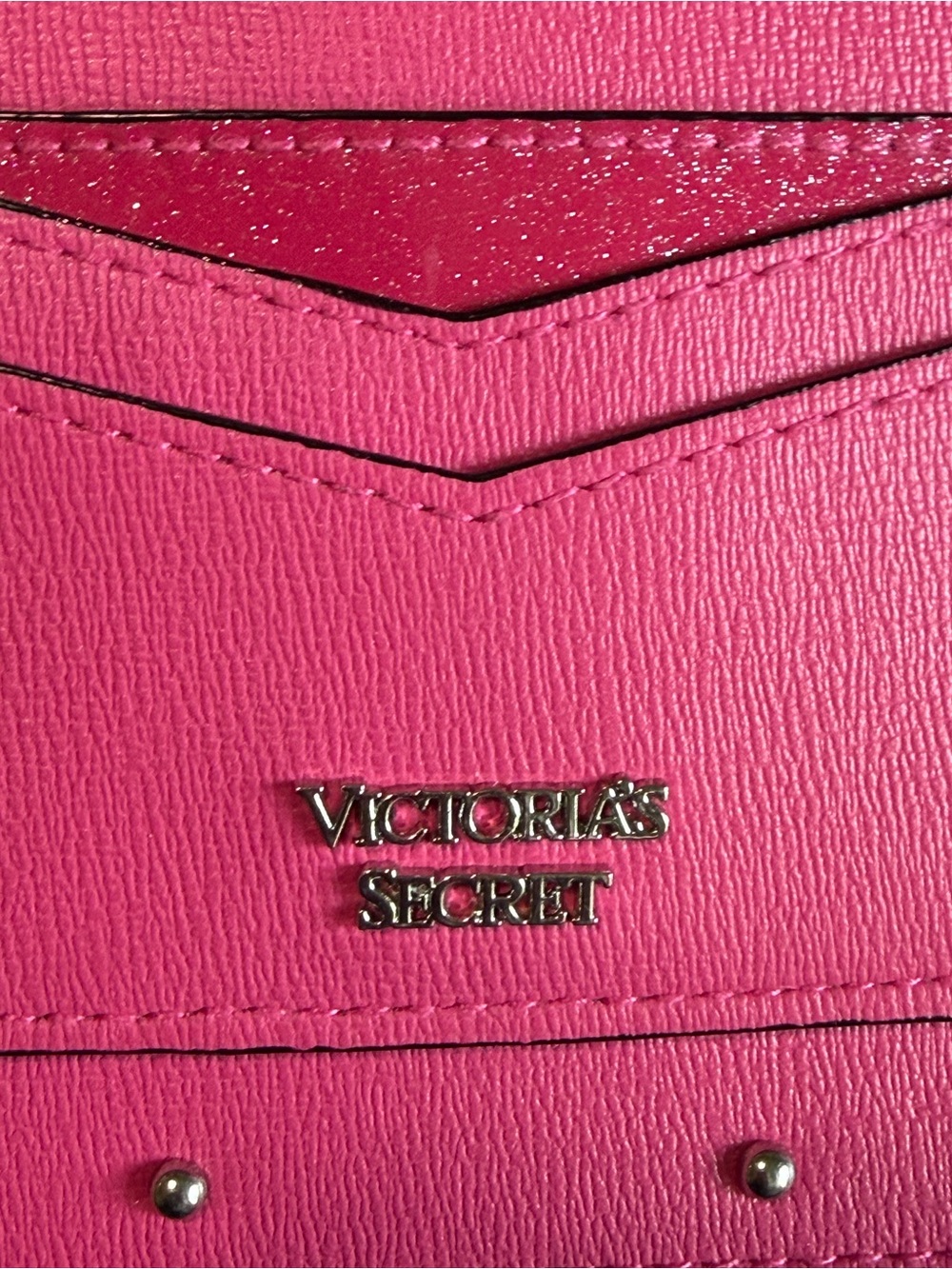 Victoria's Secret Bright Pink Studded Card Wallet with Zip - Picture 2 of 6
